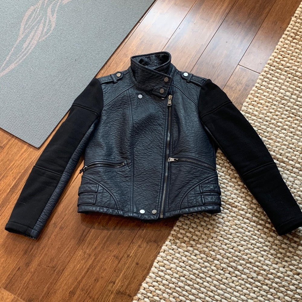 Bernardo Black and Dark Gray Faux Leather Moto Hacket